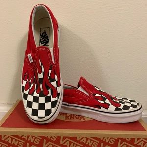 SIZE 8 slip on checkered flame vans. wore a few times